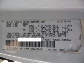 1995 TOYOTA T100 DX WHITE XTRA CAB 3.4L AT 4WD Z17848